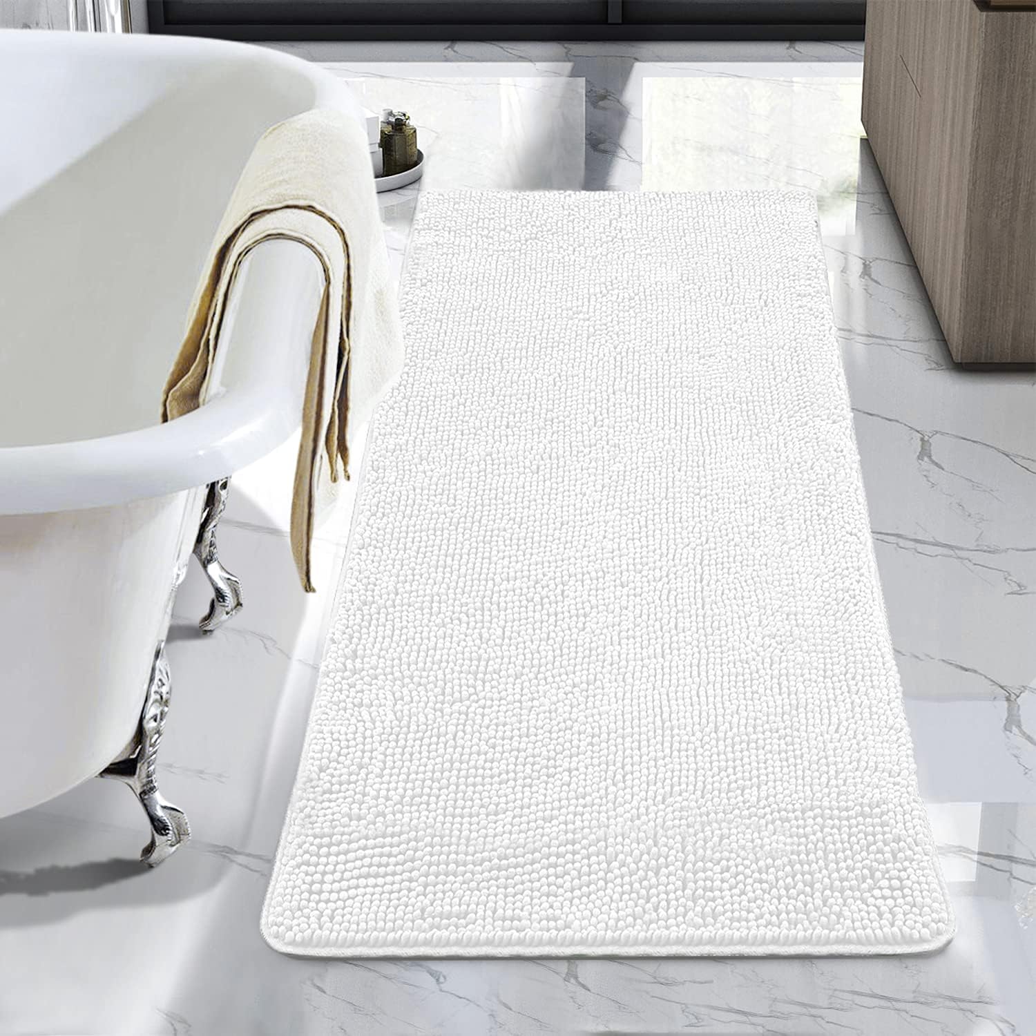 Lochas Microfiber Bathroom Rugs Non Slip Bath Mat Shaggy Soft Absorbent Non  Slip Washable Bath Rug for Bathroom,Gray,24x70 